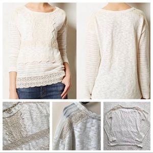 Anthro One September Crochet Lace Front Sweater M